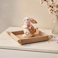 Enamel Bunny Trinket Box Hand Painted Floral Hare Jewelry Jeweled Accents Home Decor for Vanity,