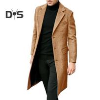 Men Autumn Winter Windbreaker Solid Color Turn down Collar Single breasted Split Thick Straight Knee Length British Style Long Coat 3XL kupranugaris