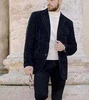 Navy Blue Leather Blazer Men Pure Suede Blazer Handmade Coat Stylish Formal S tamsiai mėlyna spalva