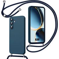 Case for Samsung Galaxy A36 5G, Shockproof Anti-Scratch Silicone with Lanyard - Navy Blue mėlyna