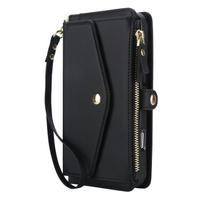 Kryžinė rankinė su užtrauktuku, atverčiama, daugiafunkcionalė, nuimama piniginė, odinis dėklas, skirtas iPhone 17 Pro Max 16 Plus 15 14 13 12 11, su dirželiu iPhone 15 Pro ruda