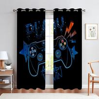 2Pcs Technology Game Controller Pattern Printcurtains, Living Space Bedroom Space Gaming Room Ornamentalcurtains, Pattern Customization W50xH140(CM)x2PCS&Grommet Top