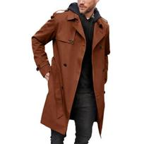 Mens Autumn Winter Solid Color Windbreaker Long Coat Lapel Long Sleeve Double-breasted Pockets Belt Slim Fit Streetwear 2XL juoda