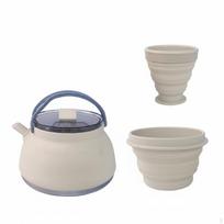 Foldable Silicone Kettle Lightweight Camping Teapot Space Saving Portable Water Boiler for Light Khaki Kettle 1cup 1bowl