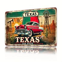 Vintage Texas Red Truck Metal Wall Art -   Retro Tin Sign with Classic Car & Texas Icons, Durable Iron Decor for Home, Office, 20X30CM