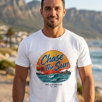 Chase the Sun Surf Graphic Tee Beach Waves Palm Trees Sunset Vintage Surf Shirt S