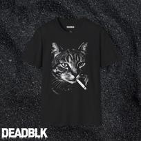 Smoking Cat Illustration T-Shirt | Retro Noir Kitty Tee XL