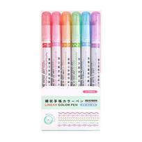 6-Pack Curved Nib Outline Pens, 6 Line Types, Quick-Dry Dual-Head Roller Marker for Drawing, Journaling & Graffiti – Safe for All Ages, Great Gift