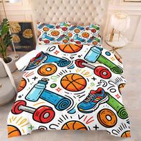 Sport Basketball Dumbbell Print Quilt Comforter Set Bedding Set Pillowcase HD Print Teen Bedroom Bed Set 140x200cm