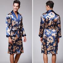 Vyriškas Simulation Silk Print Plus Size Pižama apatinis chalatas Chalatas chalatas L