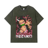 275 GSM Skalbti marškinėliai 100% Medvilnė Demon Slayer V73 Nezuko Atspaudas Unisex Storo Medvilnės Marškinėlis S armijos žalia spalva