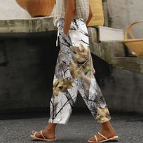 Women's Casual Drawstring Waist Loose Fit Pants with Nature Inspired Tree Print Lightweight Relaxed Trousers for Everyday Wear XXL bronza