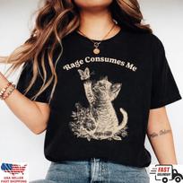 Rage Consumes Me Cat Shirt Funny Vintage Kitten Graphic Aesthetic Tee Gift XXXXL