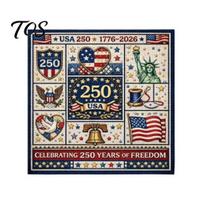 Cotton Embroidery Cloth 250th Anniversary Cross Stitch Kit, Independence Day Theme, Red White Blue Threads Durable Set, Patriotic USA Patterns Stitch, A