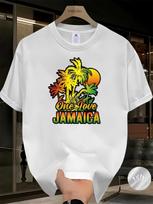 One Love Jamaica Rasta Reggae Palm Tree Sunset Graphic T-Shirt S