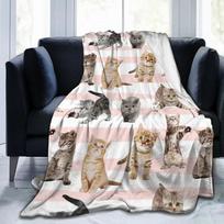 Cute Animal Cats Blanket Fleece Plush Throw Blankets Warm Bedspread Shawl for Bed Sofa Kitten Print Blanket Flannel Soft Cozy Size: 75*100cm, Weight: 230 GSM