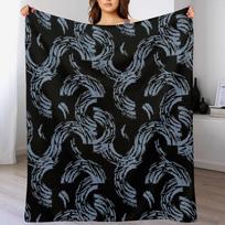 New Tossed Semi-Circles Linoleum Block Print in Faded Denim Throw Blanket Fuzzy Plush Throw Blanket for Sofa Chair Size: 75*100cm, Weight: 230 GSM