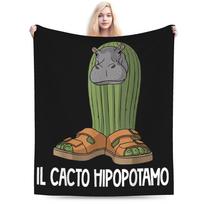 Super Warm Blanket Camping Italian Brainrot Characters Il Cacto Hipopotamo Throw Blanket Flannel Bedspread For Sofa Bed Cover Size: 75*100cm, Weight: 230 GSM