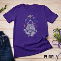 Vintage Lotus Meditating Astronaut Zen Yoga Planets Universe Unisex T-shirt 3 S