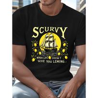 Scurvy Pirate Ship Graphic Tee Nautical Lemon Print Men's Casual Cotton Crew Neck T-Shirt S