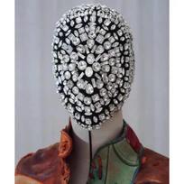 Metalinė kalnų krištolo kaukė Rankų darbo Bling krištolinė Punk galvos apdangalas Cosplay Helovino kaukės Dainininkas DJ Scenos mados vakarėlis Rave kaukės One Size juoda