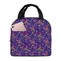 Purple Musical Notation Print Lunch Bags Insulated Bento Box Lunch Tote Leakproof Picnic Bags Thermal Bag for Woman Girl School One Size