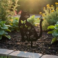 Animal Silhouette Garden Stake Wrought Iron Metal Lawn Decoration Weatherproof Hollowout Cat Cat a