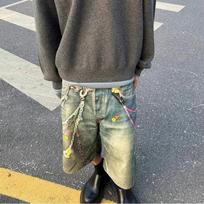 DRIPX 3D Candy Chain Print Baggy Jeans Shorts for Men Streetwear Summer Wide Leg Patchwork Casual Loose Knee Length Pants Oversized M