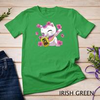 Dabbing Maneki Neko Japanese Lucky Cat and Sakura Flowers Unisex T-shirt 4 S