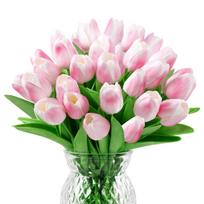 30Pcs Fake Tulips Artificial Flowers with Stems Faux Tulips Bouquet Real Touch Flower for Wedding Home Kitchen Spring Easter Mother's Day (Light Pink,30) šviesiai rausvos spalvos