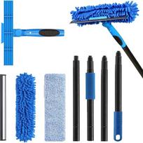 Professional 69'' Window Squeegee Cleaner Tool with Extension Pole, 2-in-1 Squeegee for Window Cleaning Kit with Scrubber and Rotating Head mėlyna