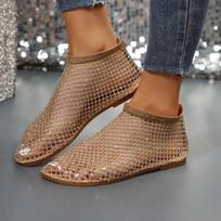 Fashion Black Rhinestone Flat Sandals Breathable Non-slip Comfortable Beach Sandals Femininas 37 smėlis