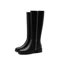 Krazing Pot Cow Leather Autumn Winter Shoes Thick Med Heels Big Size 45 Size 44 Zipper Decoration Concise Style Women Keep Warm Knee Boots 34 juoda