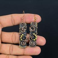 Oxidised Copper 999 Copper Wire Wrapped Earrings, Handmade Gemstone Jewelry Earrings Gift For Birthday 2.55 Inches