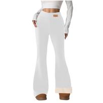 Women's Fashion Fleece-Lined Leggings High-Waisted Winter Yoga Bell-Bottom Wide-Leg Thermal Pants S