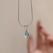 Temperament Niche Joker Blue Drop Pendant Necklace Women's Fashion Jewelry Clavicle Gift Party