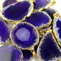 60*40mm Irregular Agate Geode Handmade Necklace Polished Crystal Slice Plated Gold Edged DIY Jewelry Making Agate Wind Chime violetinė