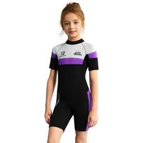 Kids 2.5mm Neoprene Wetsuit Diving Snorkeling Surfing Warm Water Sports Girls Short Sleeve Full Body Suit Small violetinė