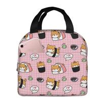 Cute Shiba Inu Sushi Pattern Lunch Bag for Girls Funny Lunch Box Fun Picnic Cooler Bag Portable Zipper Oxford Thermal Lunch Bags One Size