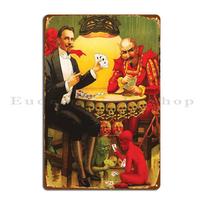 Magician Playing Cards With The Devil Vintage Poster Metal Plaque Poster Create Wall Create Funny Kitchen Tin Sign Poster 20X30CM