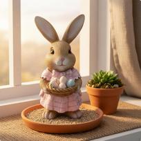 Bunny Figurine Cute Design Resin Garden Hare HandPainted Statue for Gardeners, MicroLandscape, Model a