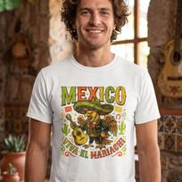 Mexico Mariachi Rooster T-Shirt Viva El Mariachi Sombrero Guitar Graphic Tee L