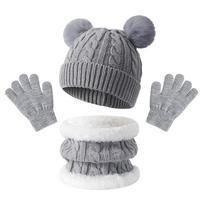 3Pcs/Set Plush Knitted Hats Scarfs Winter Bonnet Gloves Kits Children Scarf Hat Gloves Set  Kids pilka