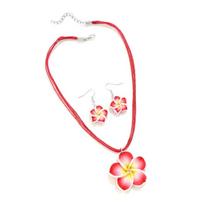 Pendant Earrings Necklaces Set Egg Flower Bohemia Style Jewelry Flower Necklaces Earrings  Beach raudona