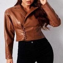 Moteriška „Noora“ įdegio ruda ėriuko odos striukė, „Cropped Biker Western“ odinė striukė XS