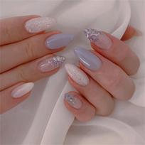 24pcs Medium Almond Artificial Nail Acrylic Press On Nail with Glitters Detail Full Cover Stick on Nail Manicure Decors 1