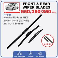 For Honda Fit Jazz 2 MK2 2009 - 2014 GG GE Front Rear Wiper Blades RS Windshield Windscreen Window Washer Refills 26 +14 +14 LHD