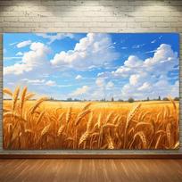 2D Ūkio Derliaus Fonas, Auksinis Kviečių Laukas & Mėlynas Dangus Fonai Rudens Tematikos Renginiams 59x51.1inch/150*130cm blue