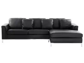 Kampinė sofa 4 asmenims OSLO, Natūrali oda, Juoda, Kairinė
