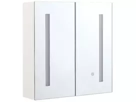 Pakabinama vonios kambario spintelė su LED veidrodžiu CHABUNCO 60 cm 60 cm balta